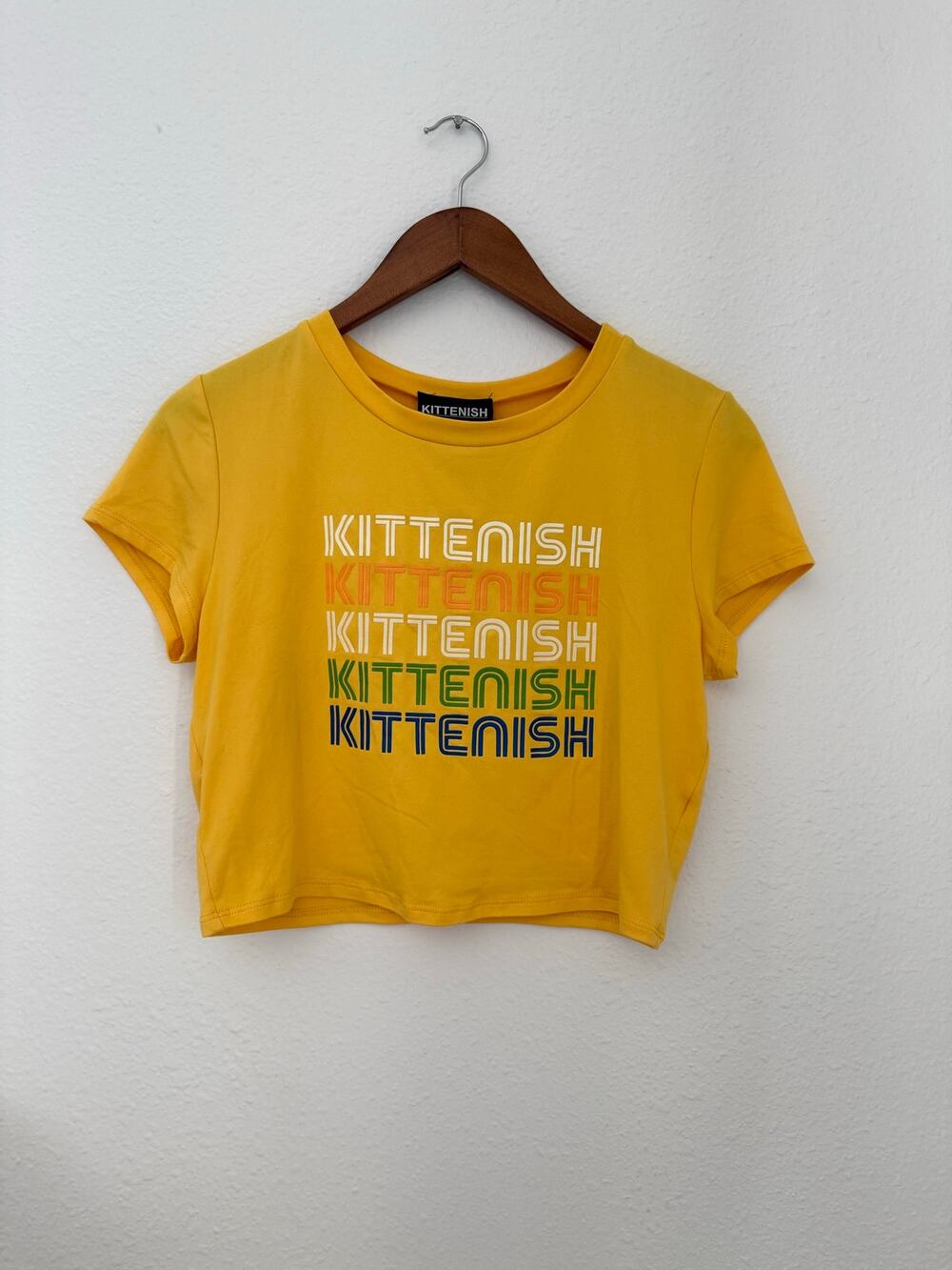 Kittenish Text Logo Retro Cropped Baby Tee Size Large